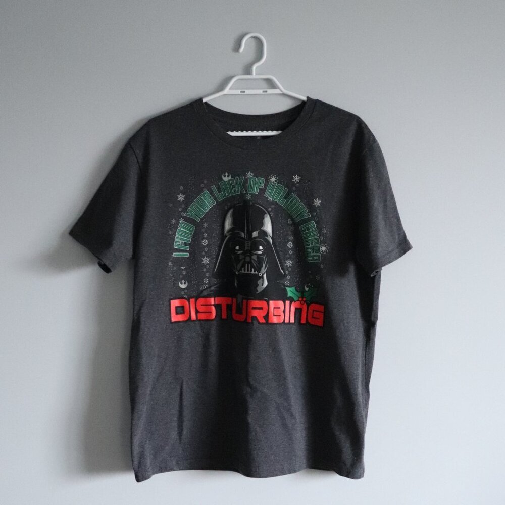 Disney Men's Sz Lrg Grey Star Wars Graphic Short Sleeve T-Shirt Stretch Top